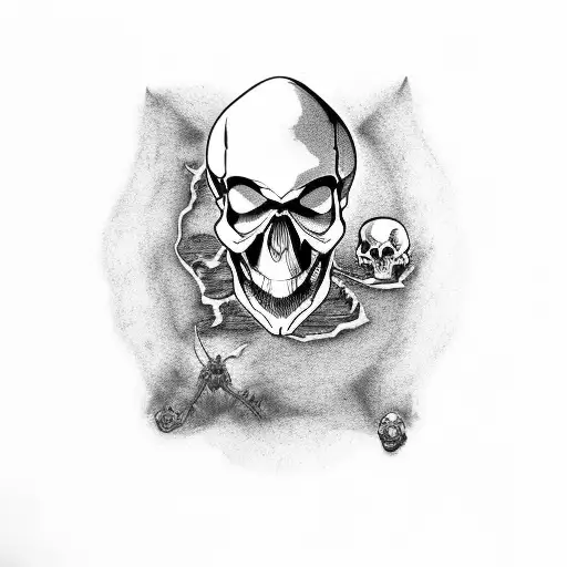 the goonies skull and captain hook's hook and the marauders map tattoo design idea