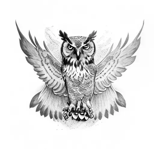 european eagle owl flying tattoo design idea