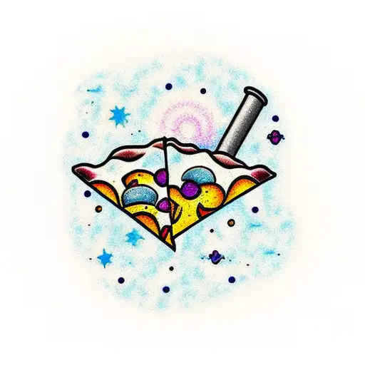  slice of pizza with a galaxy inside thc molecule constellation  tattoo design idea