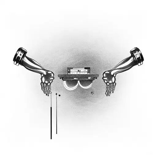 A mechanical arm holding a stereo with music notes flowing out tattoo design idea