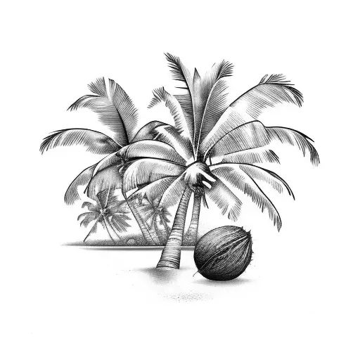 coconut with palm trees tattoo design idea