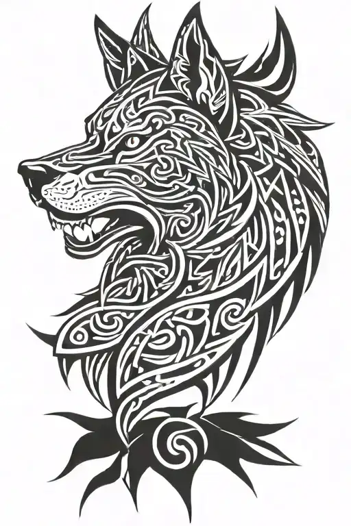 celtic tribal wolf head tattoo design idea