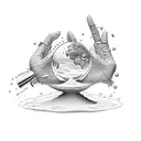 hourglass with hands putting sand in the top and the bottom part cracked spilling out sand building the earth tattoo design idea