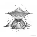 hourglass with hands putting sand in the top and the bottom part cracked spilling out sand building the earth tattoo design idea