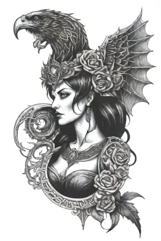 dark goddess morrigan Irish goddes tattoo design idea