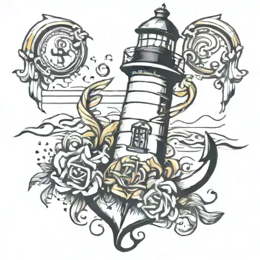 lighthouse anchor clef tattoo design idea