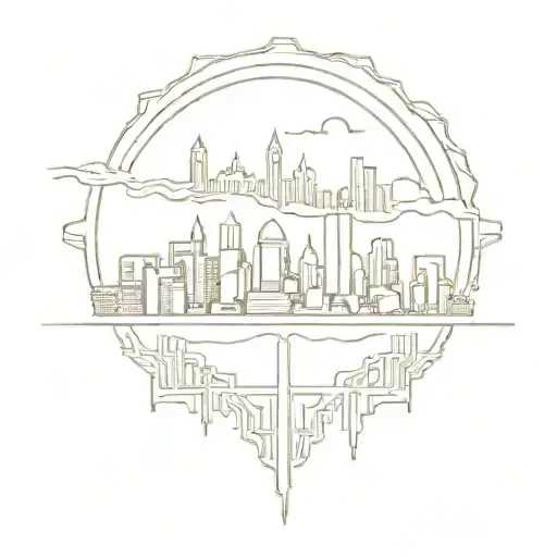 Pittsburgh city skyline outline mirrored over Hyderabad city skyline tattoo design idea