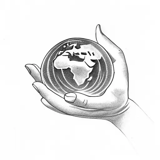world in hands with text saying "his got the whole world in his hands" tattoo design idea