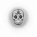 woman's face with sugar skull on her face with finger over lips tattoo design idea