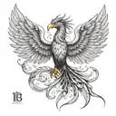 The design consists of a phoenix from the front, with its wings open and spread. The phoenix will have the number "18" inscribed tattoo design idea