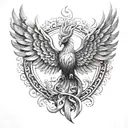 The design consists of a phoenix from the front, with its wings open and spread. The phoenix will have the number "18" inscribed tattoo design idea