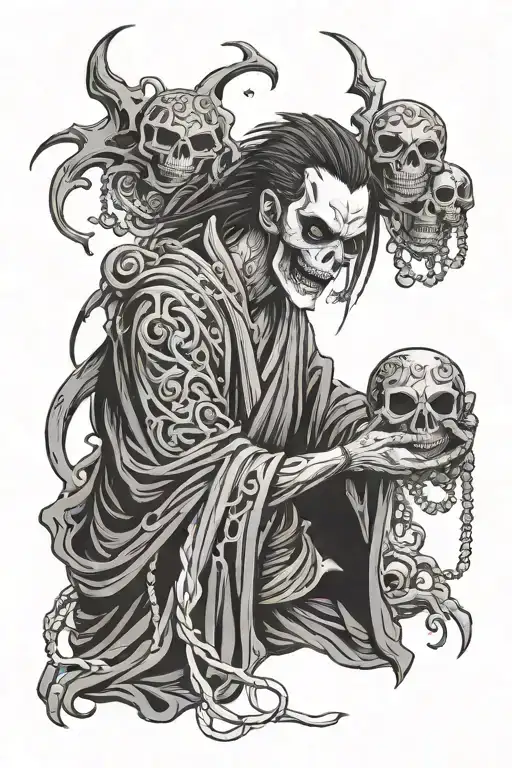 shinigami  holding yasaka beads wrapping tattoo design idea