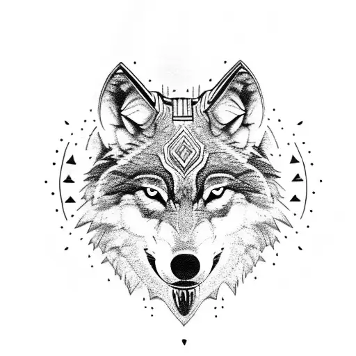 wolf biting the Thor hammer  tattoo design idea
