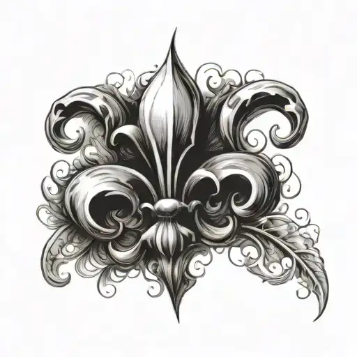 make me a fleur de lys in pencil in the style of Leonardo da Vinci, the color must be black and white tattoo design idea