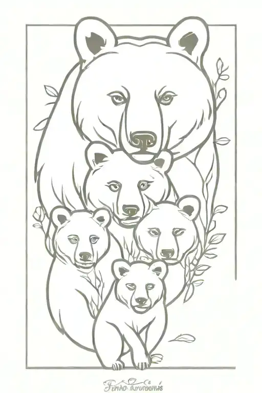 floral mother bear with 3 cubs face only tattoo design idea