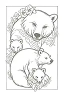 floral mother bear with 3 cubs face only tattoo design idea