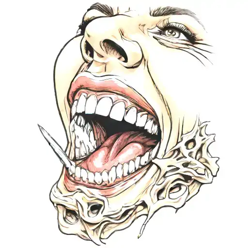 woman moaning and gritting teeth tattoo design idea