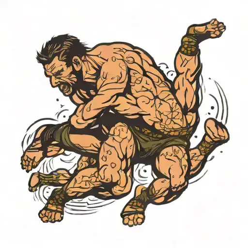 wrestler throwing another wrestling over his back tattoo design idea