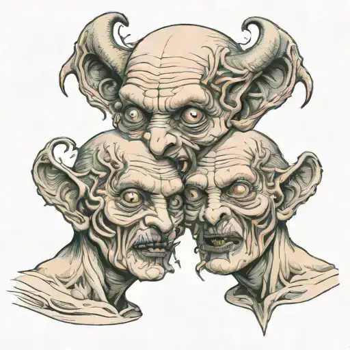 siamese twin head gore creepy monster tattoo design idea