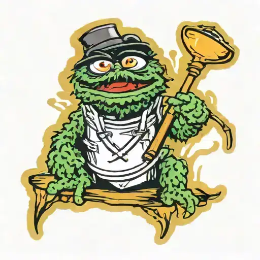 oscar the grouch fishing tattoo design idea