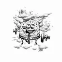 a SpongeBob showing his biceps under a cloud with shadow tattoo design idea