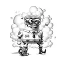 a SpongeBob showing his biceps under a cloud with shadow tattoo design idea