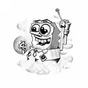 a SpongeBob showing his biceps under a cloud with shadow tattoo design idea