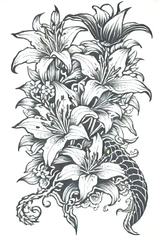 Japanese with lily flower growing tattoo design idea