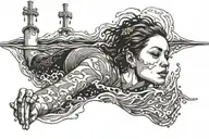 Theme: Overcoming struggle, transition from drowning to swimming Left Side: A person sinking, partially submerged, strug tattoo design idea