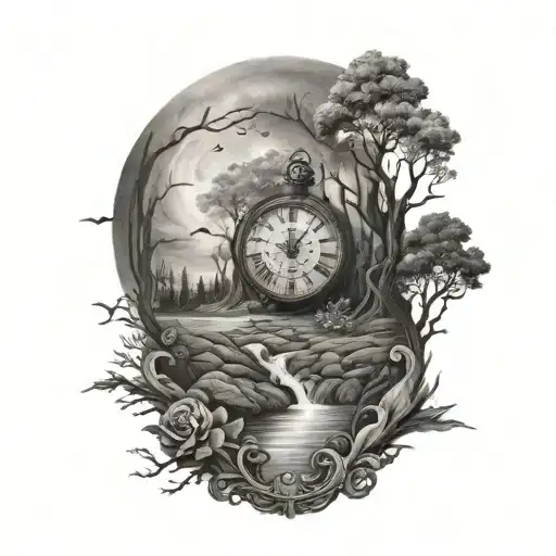 the passage between the past and the present time tattoo design idea