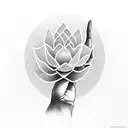 A lotus flower growing from the palm of a skeleton hand tattoo design idea