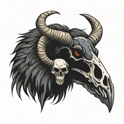 raven, ram skull tattoo design idea