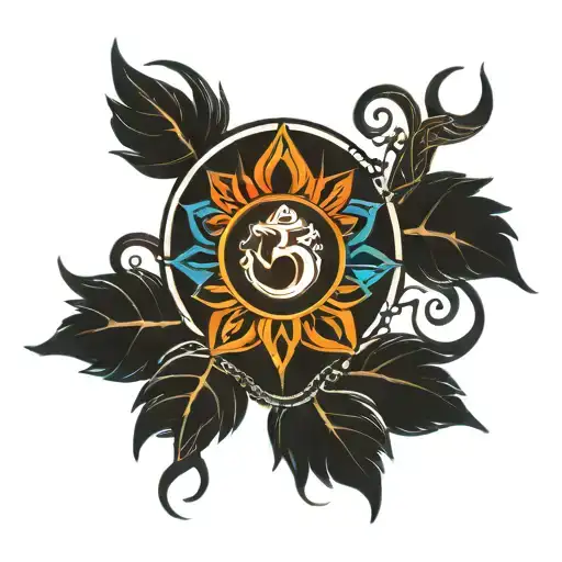 Shiva's trishool with 5 elements of nature  and 7 chakras tattoo design idea