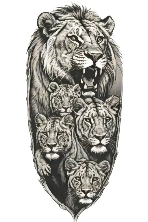 lioness and 7 cubs tattoo design idea