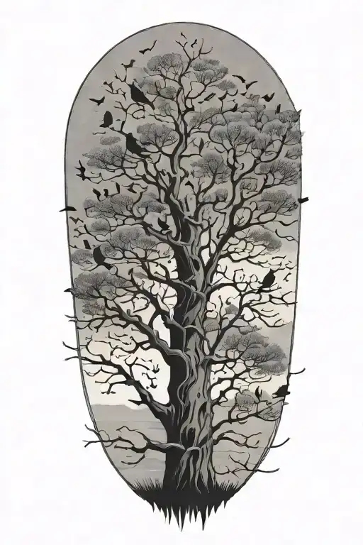 tree with birds sitting in it  tattoo design idea