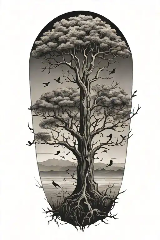 tree with birds sitting in it  tattoo design idea