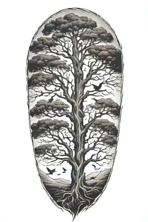 tree with birds sitting in it  tattoo design idea