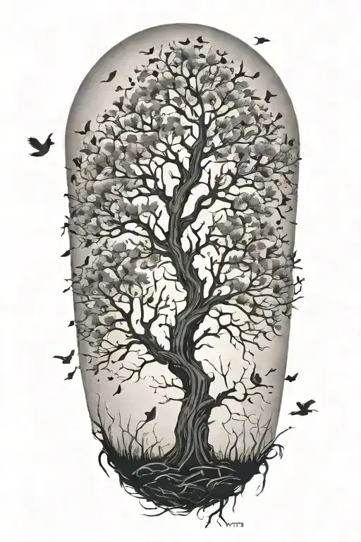 tree with birds sitting in it  tattoo design idea