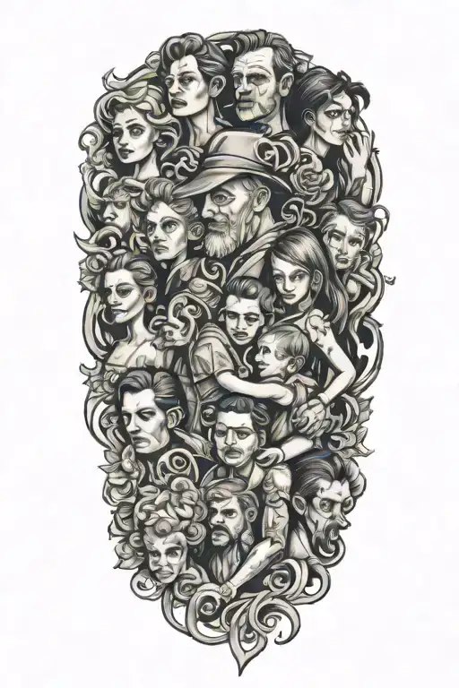 mum and dad with 7 children tattoo design idea