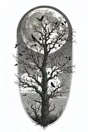 tree with birds sitting in it  and moon in the background tattoo design idea