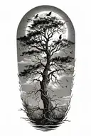 tree with birds sitting in it  and moon in the background tattoo design idea
