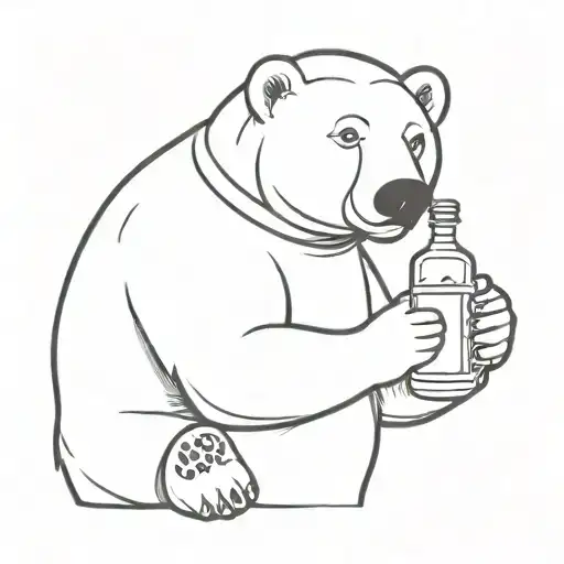 Polar bear wearing a ski mask holding bottle of rum tattoo design idea