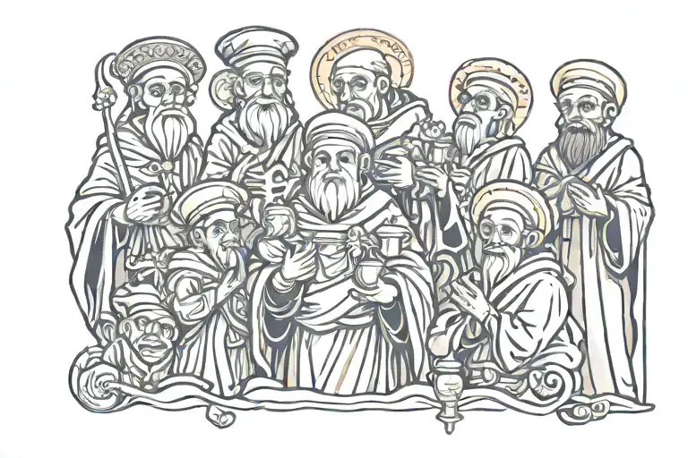 a tattoo with 6 saint. Saint Anthony saint Gerardo saint Maria saint Leonardo saint Antonia and saint genoveffa  tattoo design idea