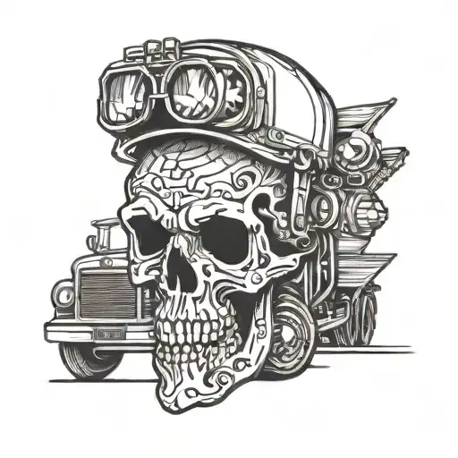 truck driver skull tattoo design idea