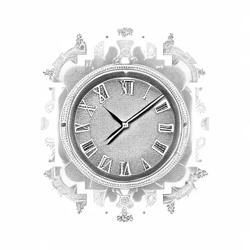 A clock face with Roman numerals in the year 1985 tattoo design idea