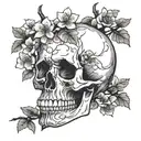 skull with cherry blossom tree growing inside tattoo design idea