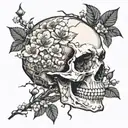 skull with cherry blossom tree growing inside tattoo design idea