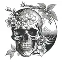 skull with cherry blossom tree growing inside tattoo design idea