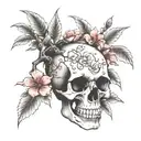 skull with cherry blossom tree growing inside stencil  tattoo design idea