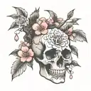 skull with cherry blossom tree growing inside stencil  tattoo design idea